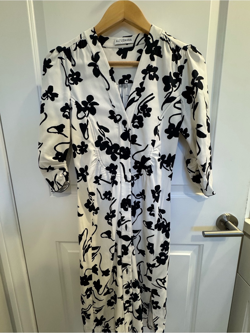 Altuzarra White Midi Dress with Black Floral Print